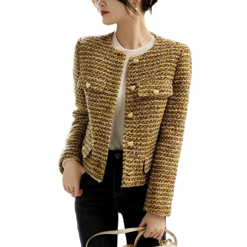 

Woolen Short 2023 Autumn Winter New Tweed Coat Elegant Retro Female OL Outwear Wool Jacket