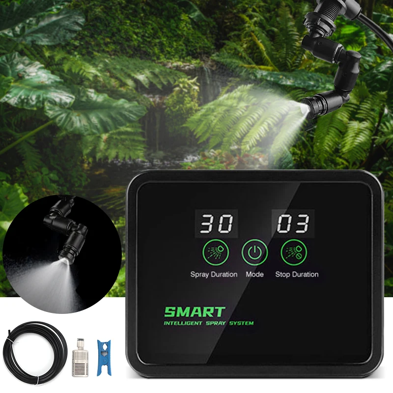 

Intelligent Reptile Timer Humidifier With Display Screen Automatic 360°Spray Rainforest Timed Spray System Kit Control Sprinkler