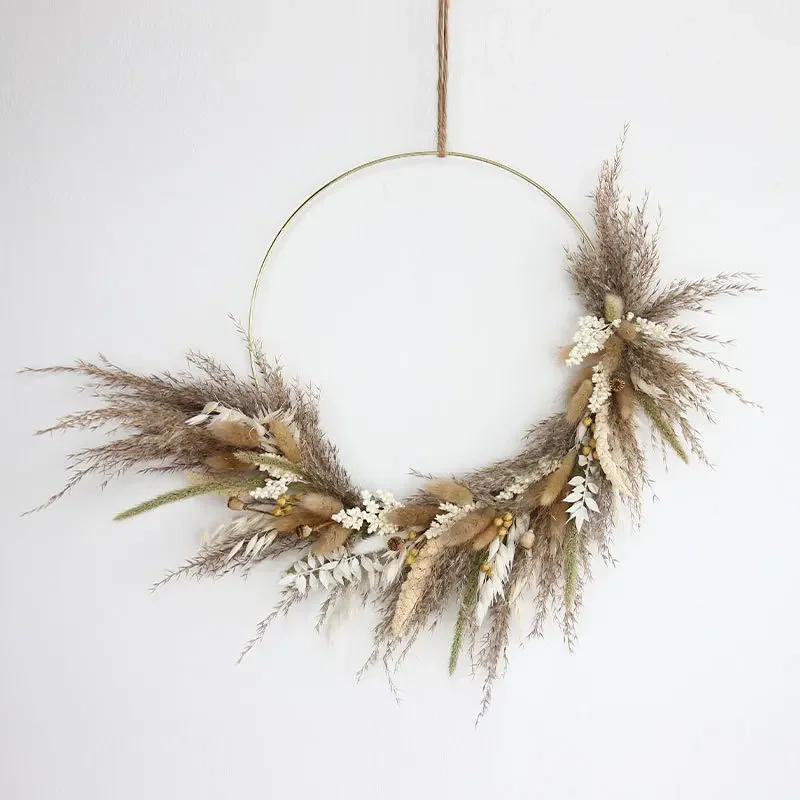 

Boho Flowers Bunny Wreath Wedding Arrangement Natural Dried Pampas Grass Decoration For Birthday Autumn Decor Party Decorative