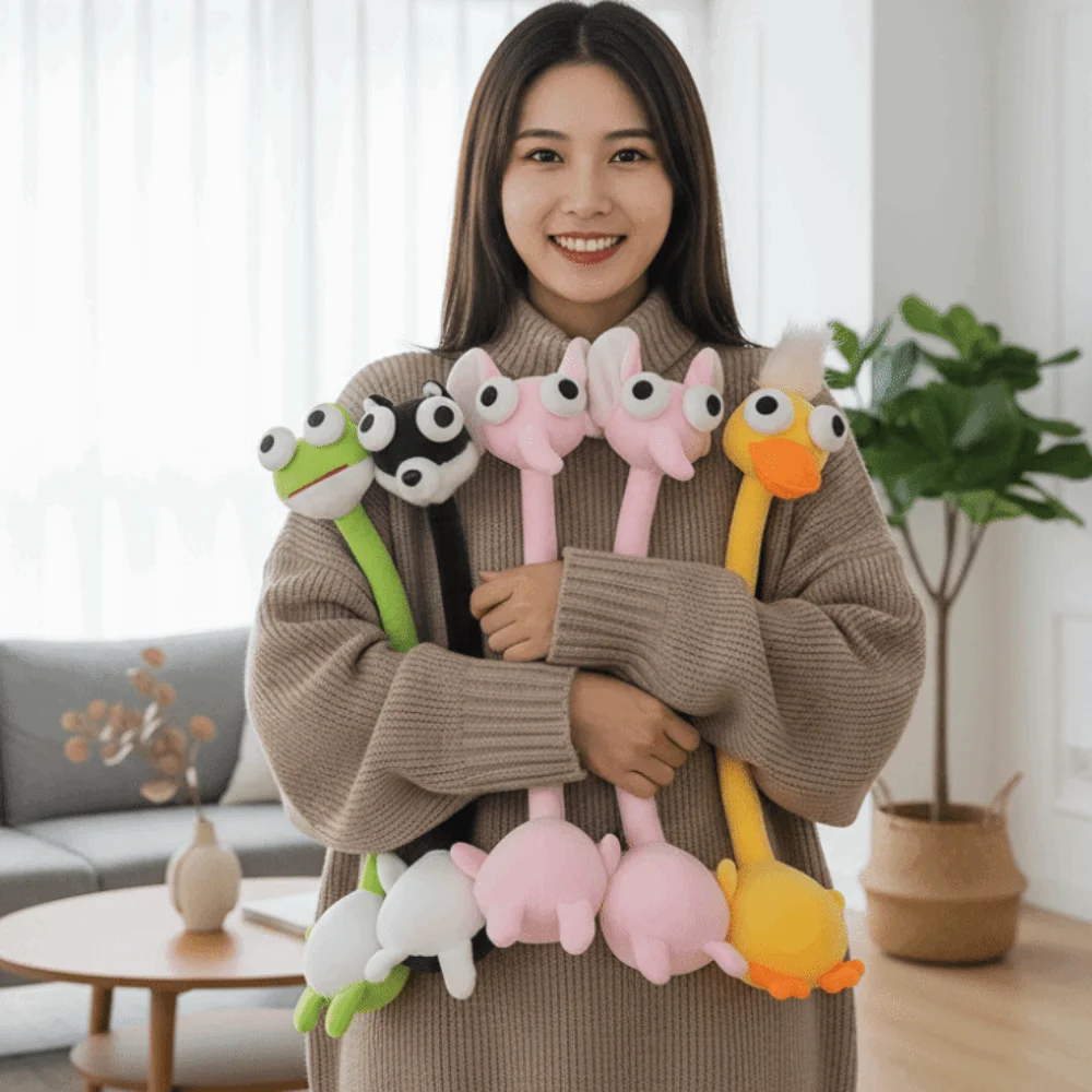 Bear Funny Design Long Neck Key Chain Frog Chick Giraffe Bag Pendant Cartoon Dog Pink Pig Pendant Bag Charm