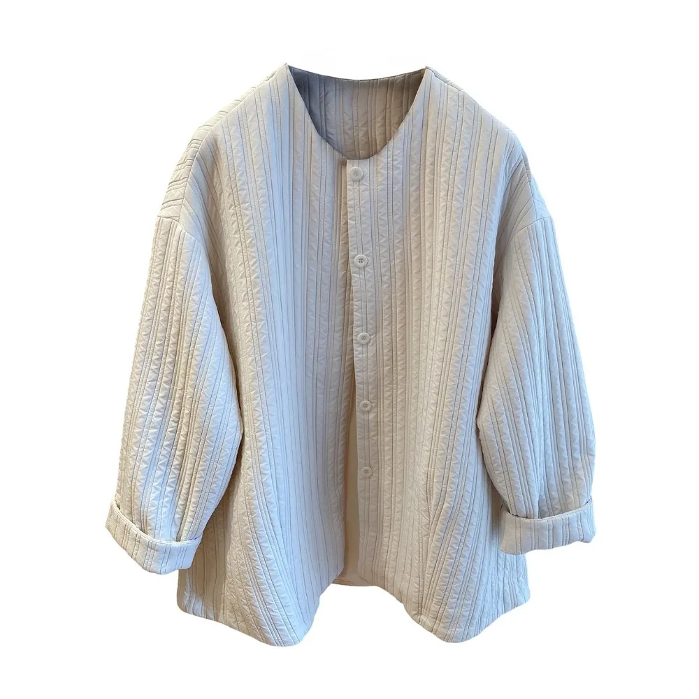 SuperAen invierno 2025 nueva chaqueta holgada informal acolchada de algodón con cuello redondo abrigos coreanos de un solo pecho de Color sólido Simple