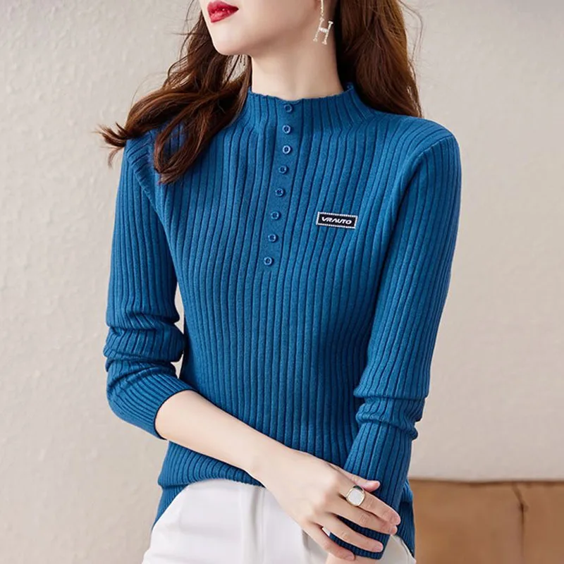 

New Autumn and Winter Fashion Trend Half High Collar Solid Color Fashionable Loose Versatile Slim Casual Women's Knitted Sweater