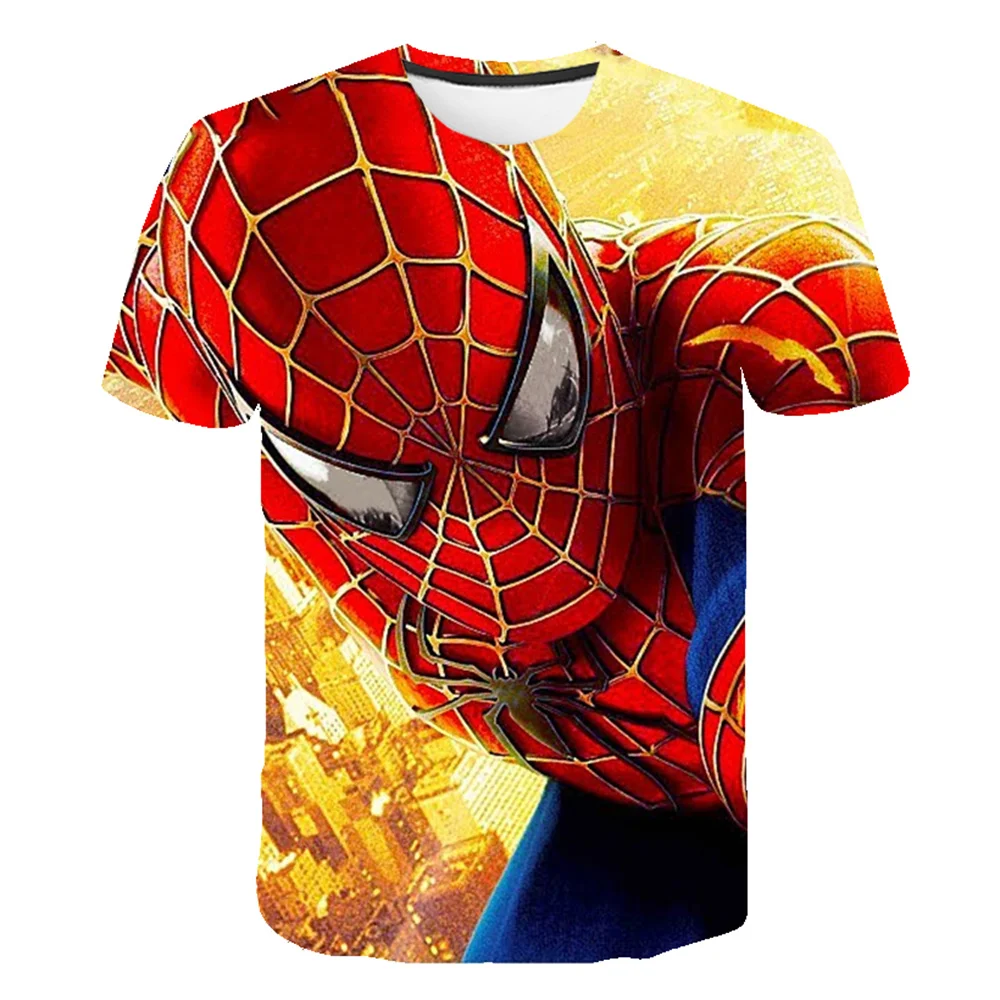 MINISO New Spiderman Series Print T-shirts Boys Girl Adults Summer Harajuku Casual Short Sleeve TShirt Kids Adults Tops Clothing