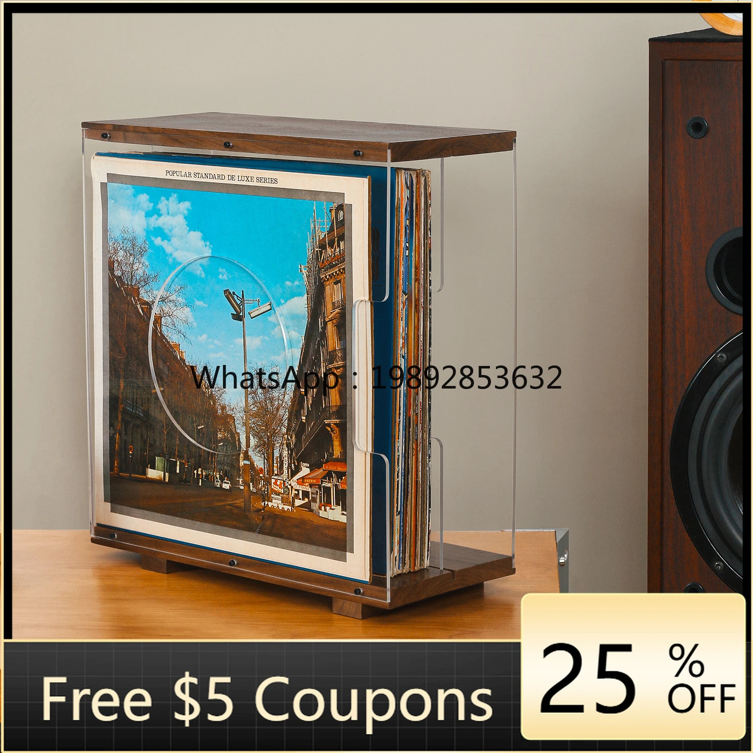 

LYY Black Walnut Solid Wood Vinyl Record Rack Desktop Vinyl Storage Display Rack 12inch Transparent Acrylic Vinyl Rack