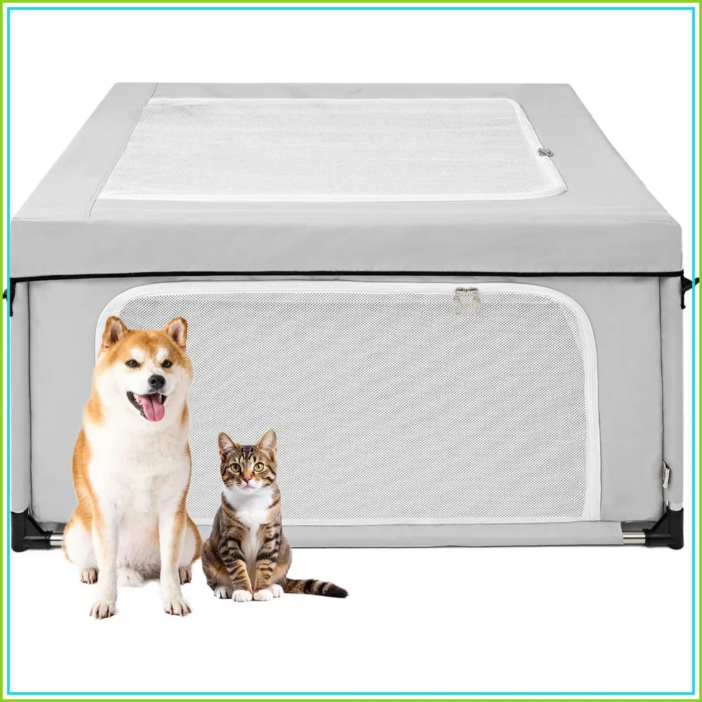 

42x42x26 Inches Puppy Playpen with Top Cover for Dogs & Cats Indoor or Outdoor - Dog Playpen with Door, Heavy-Duty Oxford & Steel Frame
