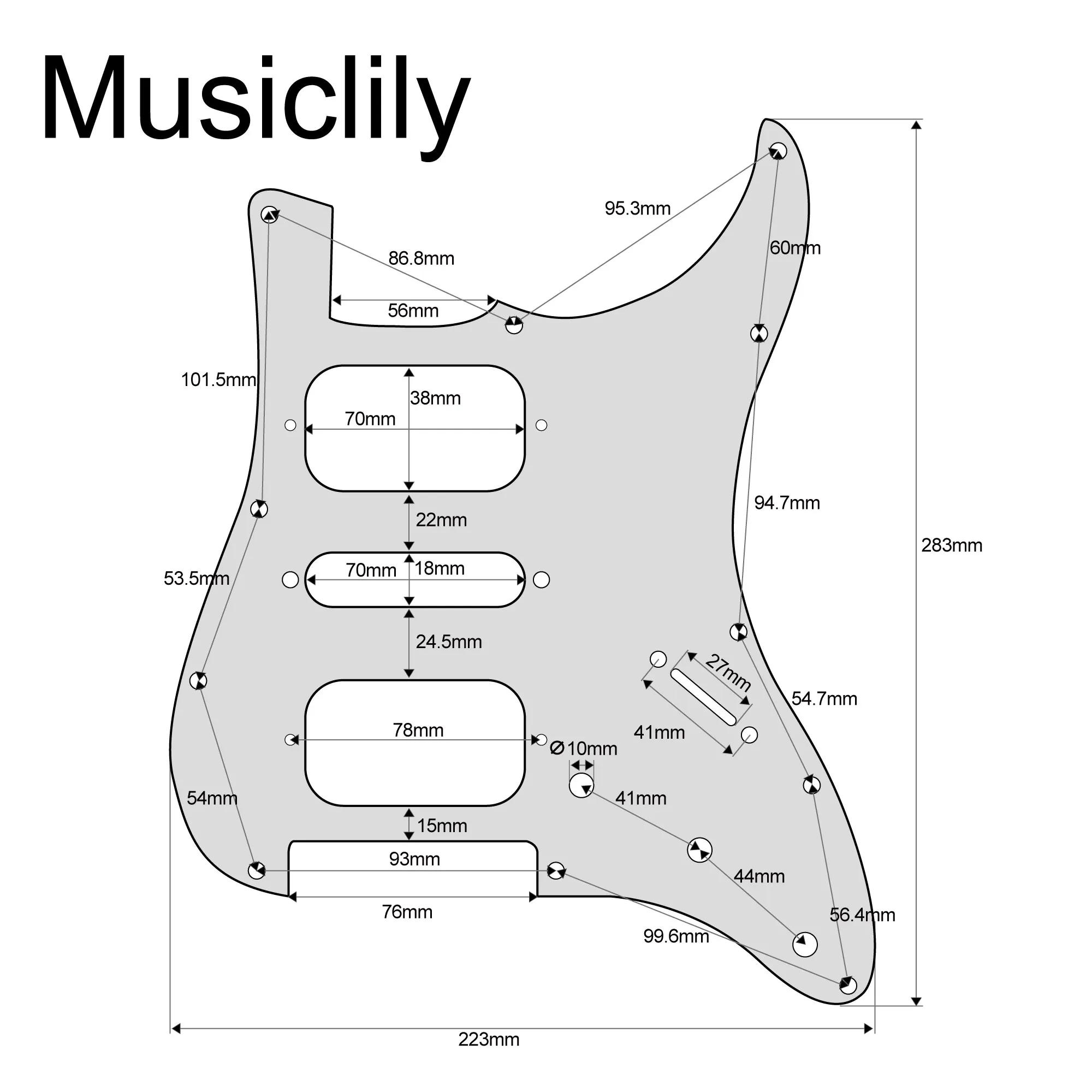 Musiclily Pro 11 fori Round Corner HSH Guitar Pickguard per American Mexican Fender chitarra elettrica Standard ST Style