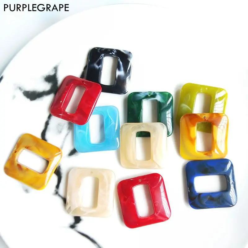 PURPLEGRAPE Fashion Vintage Acrylic Geometric Square Marble Pendant DIY Handmade Earrings Accessories Jewelry 6 Pack