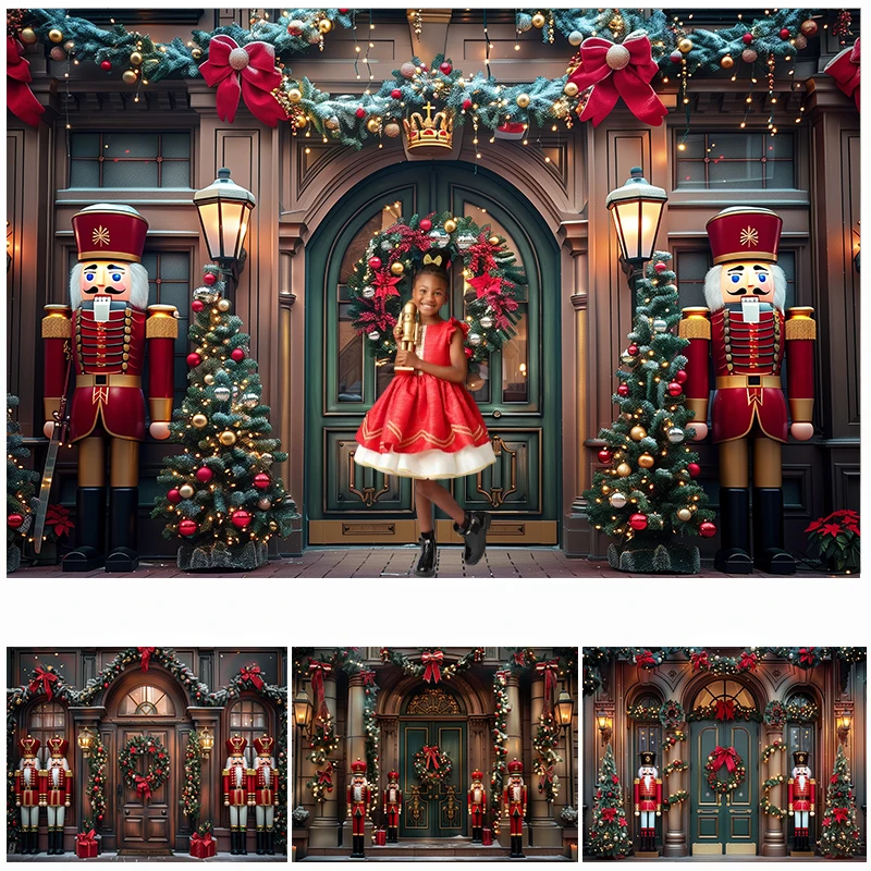 

Xmas Toy Store Photography Background Winter Christmas Wooden Door Nutcracker Decor Holiday Kids Newborn Portrait Photo Backdrop