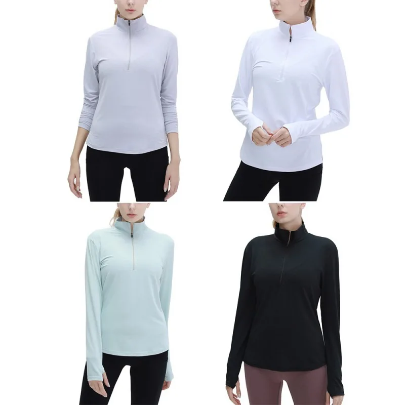 Yoga Tops Long Sleeves T-shirt 1/4 Zipper Speed Drying Sports Exercise Yoga Clothing