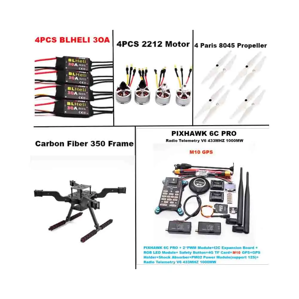 B-CUBE 오픈 소스 신형 지능형 드론 FLY350 PIXHAWK 6C M10 키트 아르두파일럿 라디오 쿼드콥터 BLHELI 30A ESC 2212 모터 RC