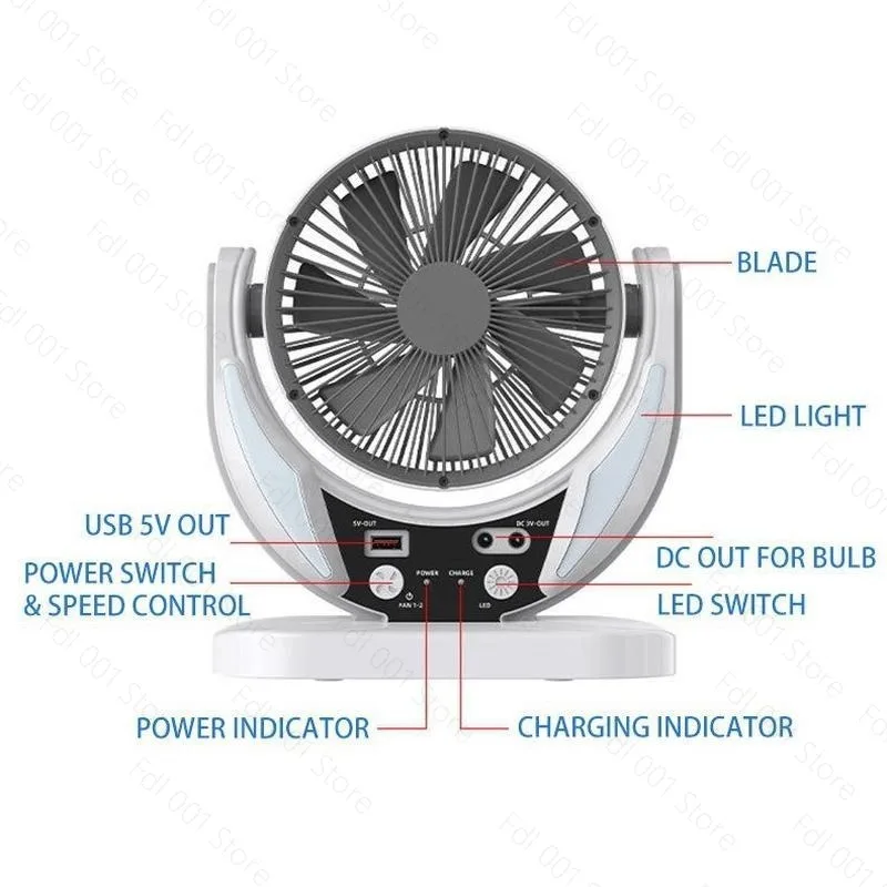 6 inch USB charging solar fan light set multi-function air circulation fan large wind fan