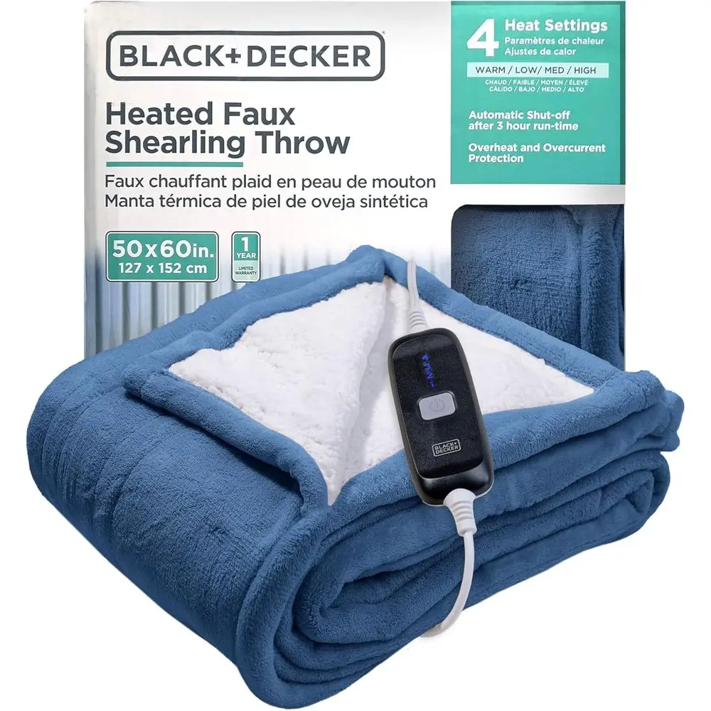 

Электрическое одеяло BLACK+DECKER, электрический плед из искусственного меха, одеяло с подогревом, 4 уровня нагрева, таймер на 3 часа, автоматическое отключение