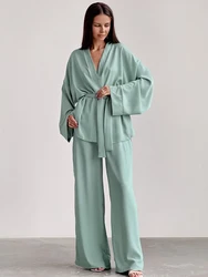 Marthaqiqi-Robe décontractée à lacets pour femmes, manches longues, ensembles de pyjamas, tenues pour femmes, pantalons à jambes larges, olympiques, vêtements d'intérieur