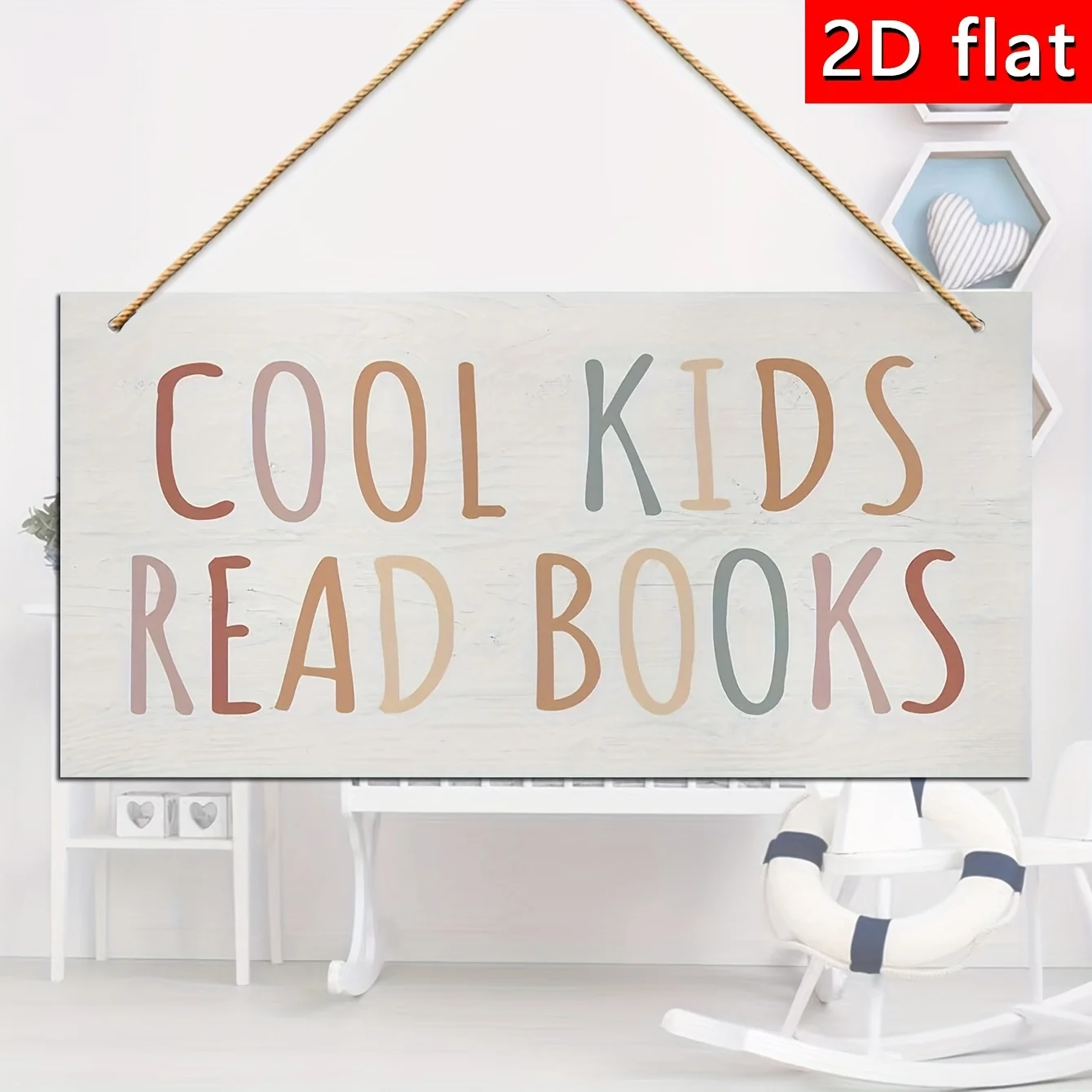 Coole Kinder lesen Bücher Holzschild zum Aufhängen Boho Neutrale Wandtafel Kinderzimmer Lese-Ecke Heimdekoration