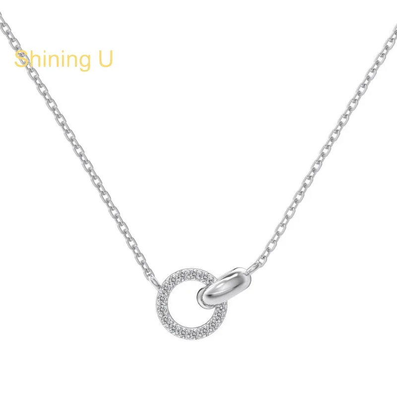 Shining U S925 Silver  Round Zircon Gems Jewelry Set Necklace for Women Fine Jewelry Anniversary