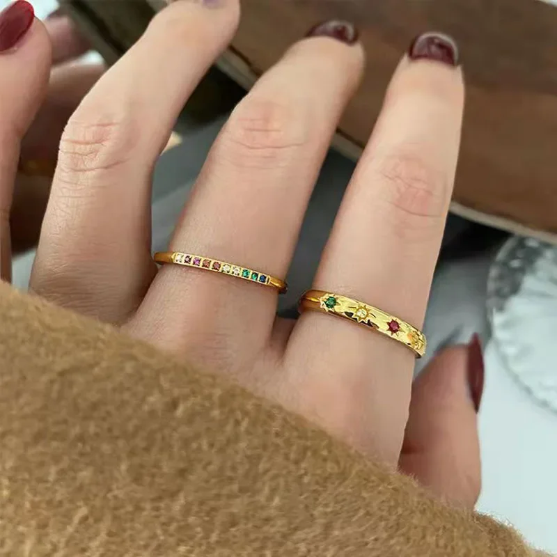 Vintage Metal Rainbow Color Star Cubic Zircon Stone Rings for Women Gold Color Adjustable Open Ring Stackable Rings Jewelry Gift