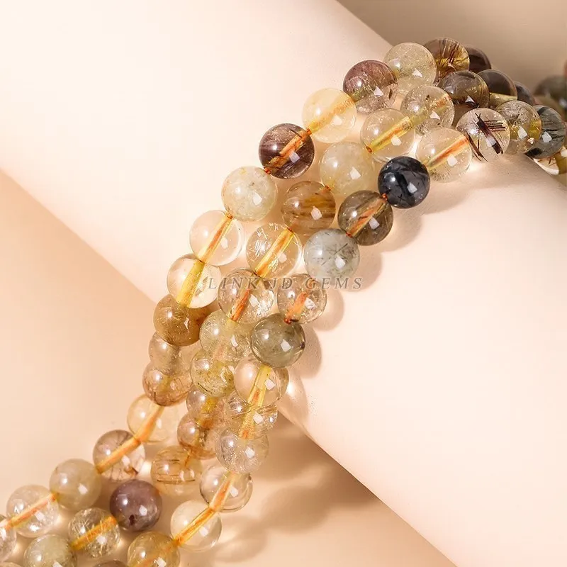 Natural Multicolor Rutilated Quartz Beads Round Loose Space Energy Hair Crystal Bead For Jewelry Making Diy Bracelet Necklace