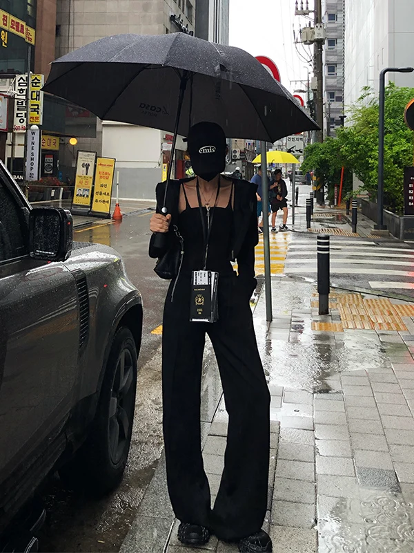 

Женский комбинезон Ele с высокой талией и широкими штанинами, свободный крой, из хлопка, для уличной моды, лето 2025, прямой крой, длинные брюки