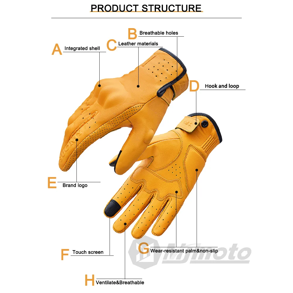 Guanti da moto in vera pelle per Suomy guanti da Motocross gialli Vintage guanti da motociclista in pelle di capra Touchscreen traspiranti