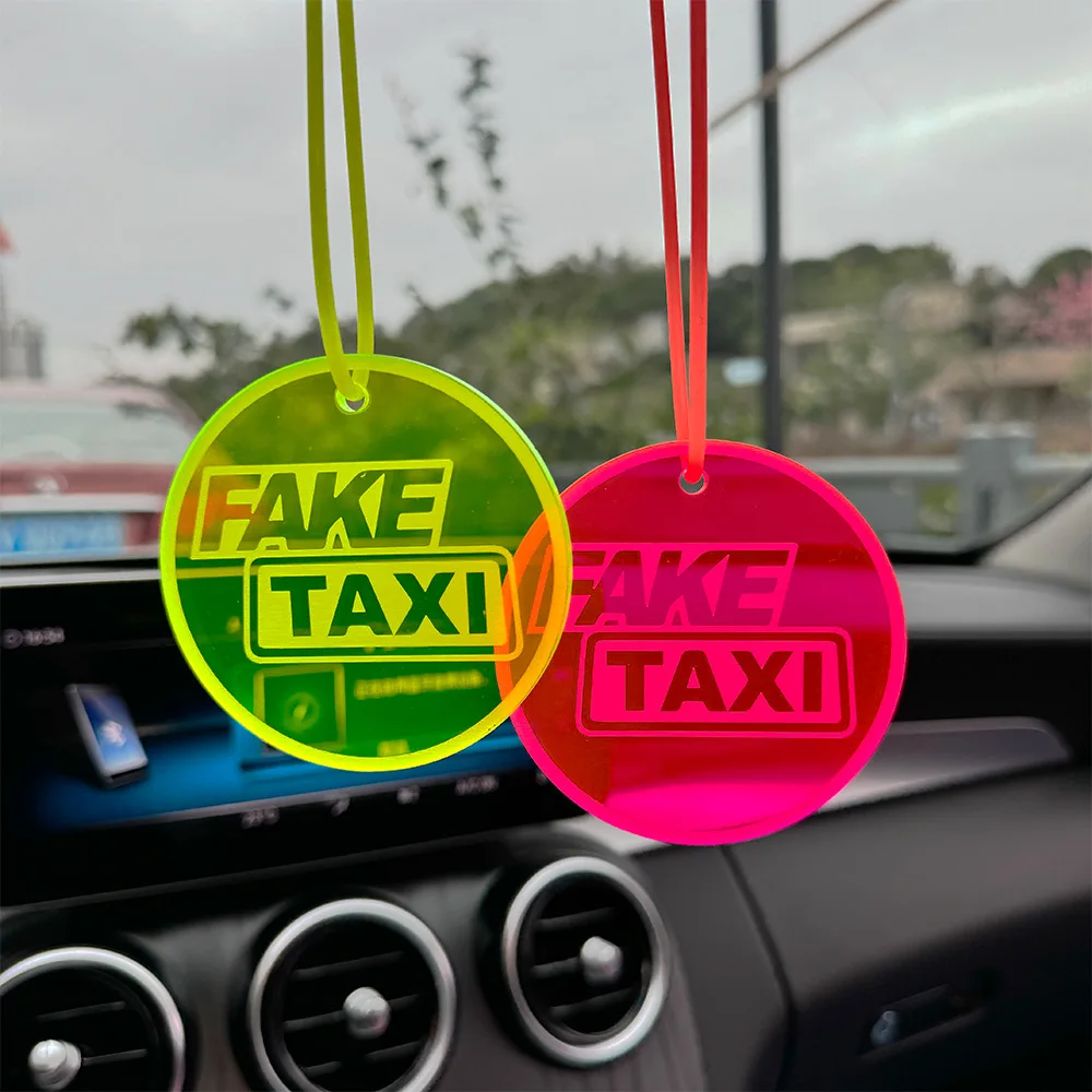 Car Rearview Mirror Decoration Pendant JDM Cultural Style Acrylic Auto Accessories Hub Wheel  FAKE TAXI Initial D Car Pendant