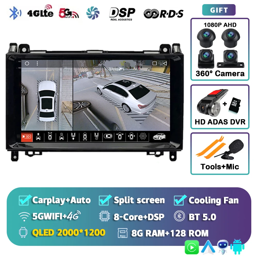 Android 15 Voor Benz Sprinter Volkswagen Crafter 2006-2016 2K QLED Android Autoradio Multimedia Video Player GPS stereo CarPlay