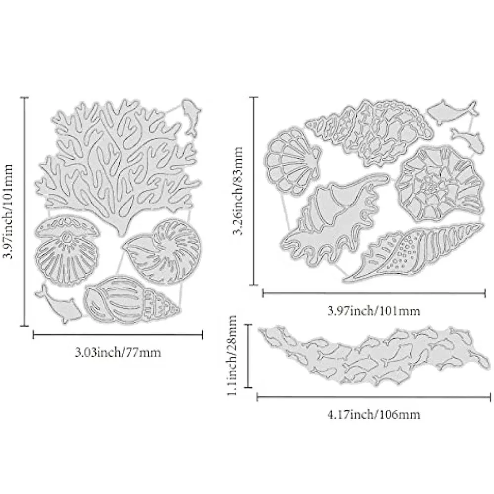 Ocean Theme Hot Foil Plate for DIY Foil Paper Coral Shell Conch Fish Embossing Scrapbooking Decor Greeting Cards Invitation