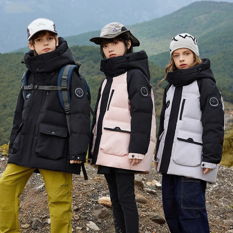 

UNITIM 2025 Russia Winter Teenager Boys Down Coat Hooded Zipper Thicken Warm Down Jacket 5-14 Years Kids Boys Parka Outwear Coat