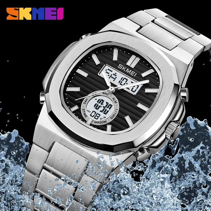 SkmeiWatch Man Pair Movement3Time Display Waterproof Multifunctional Electronic Watch12/24Hour Electronic Watch