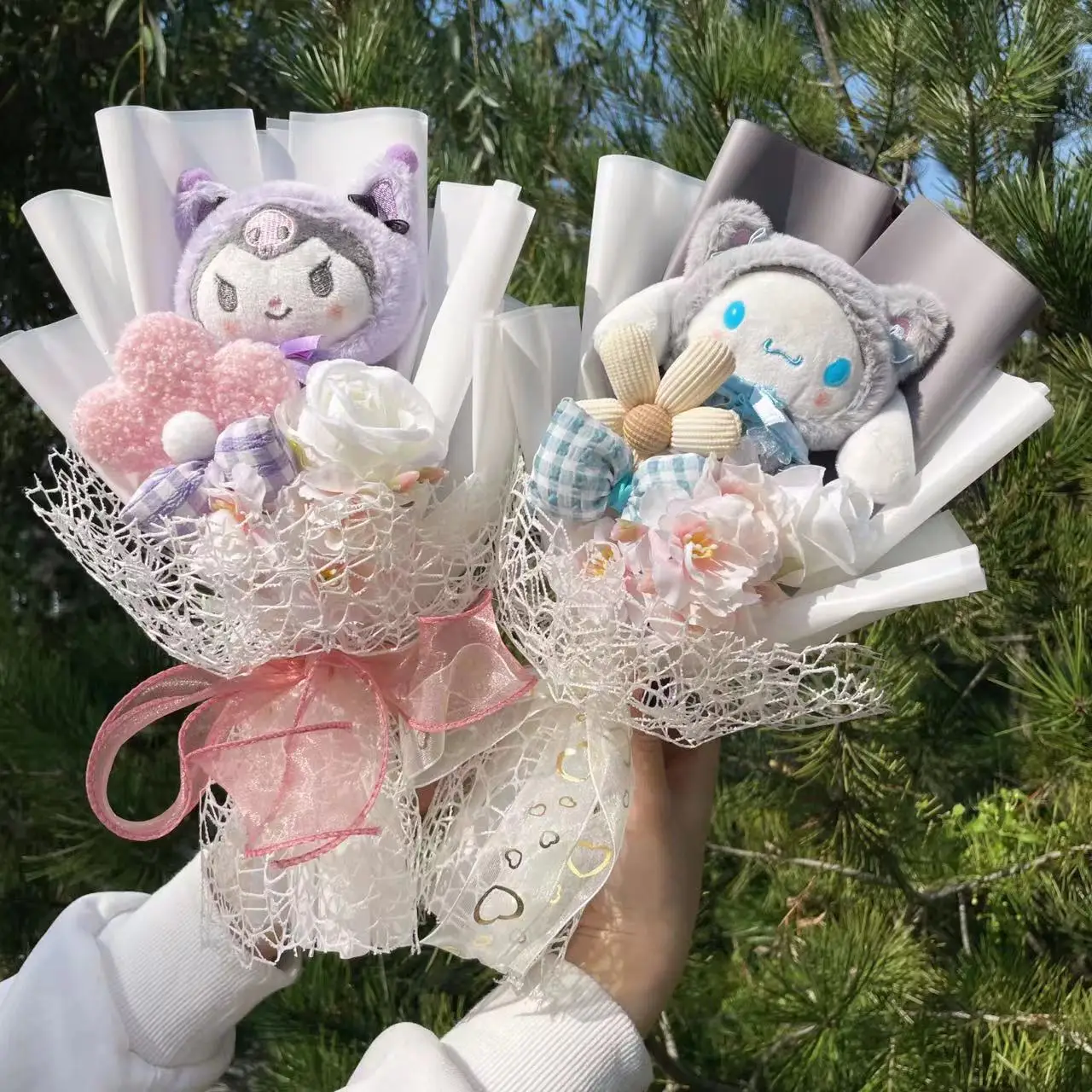 My Melody Kuromi Cinnamoroll Hello Kitty Plush Doll Toys Creative Handmade Sanrio Bouquet Valentine Christmas Graduation Gifts