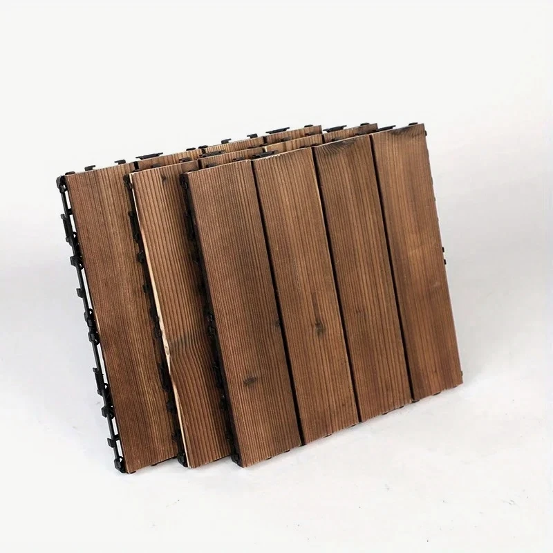 Customizable  di pavimenti ad incastro in legno massello fai da te, 11,81x1,81 pollici, facile da montare e tagliare