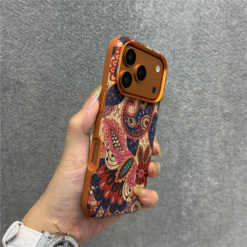 

Magnetic Retro Ethnic Floral Pattern Hybrid Leather Case For iPhone 17Pro Max For Magsafe Matte Shockproof Trendy Cover