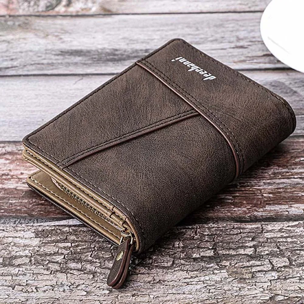 Simple Grey Coffee Blue Men Short Wallet PU Leather Multi Function Men Card Holder with Zipper 2 Folds Men Coin Purses Men