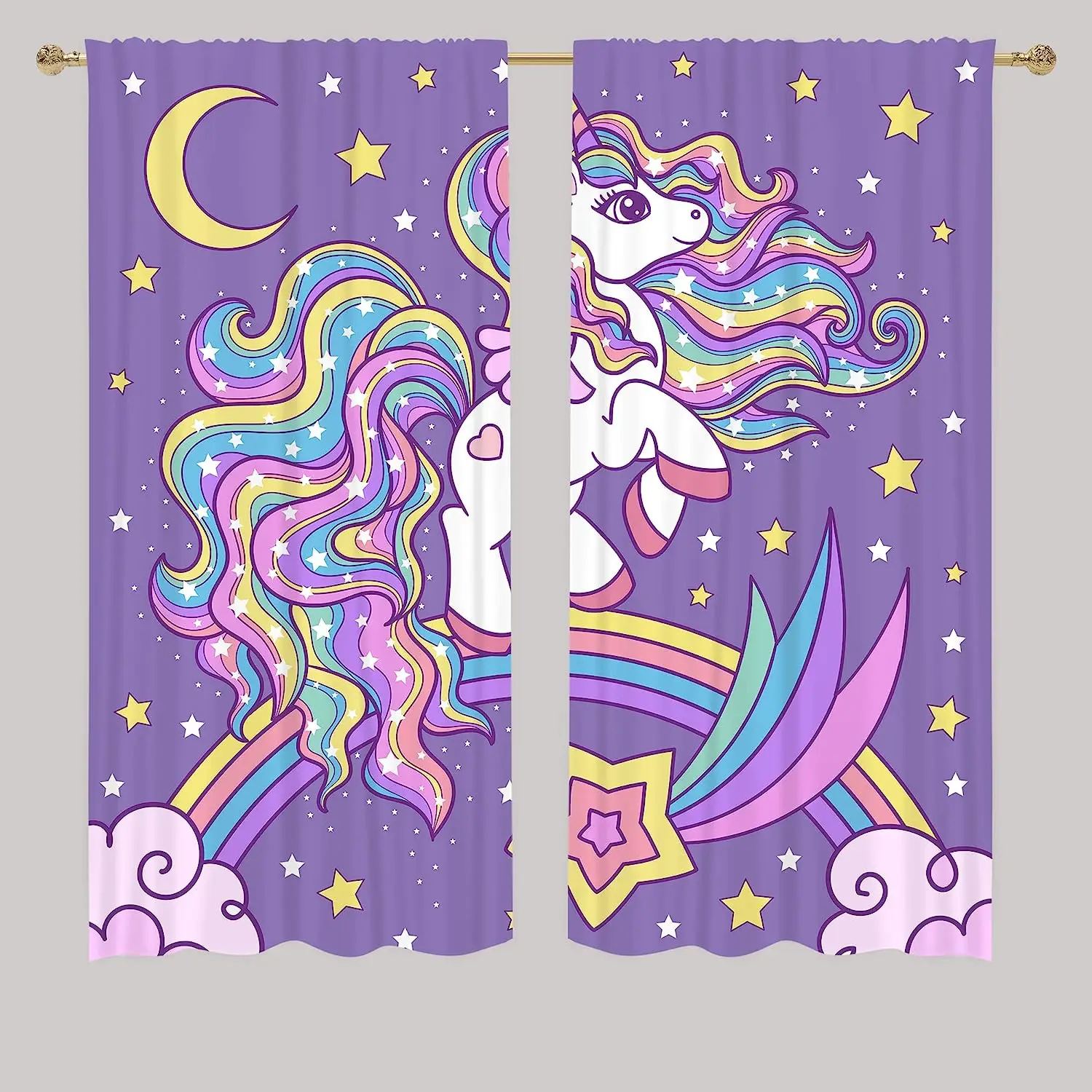 

Fantasy Stars Moon Unicorn Rainbow Design Print Curtains, Bedroom, Living Room, Cartoon Kitchen Curtain, Window Treatment