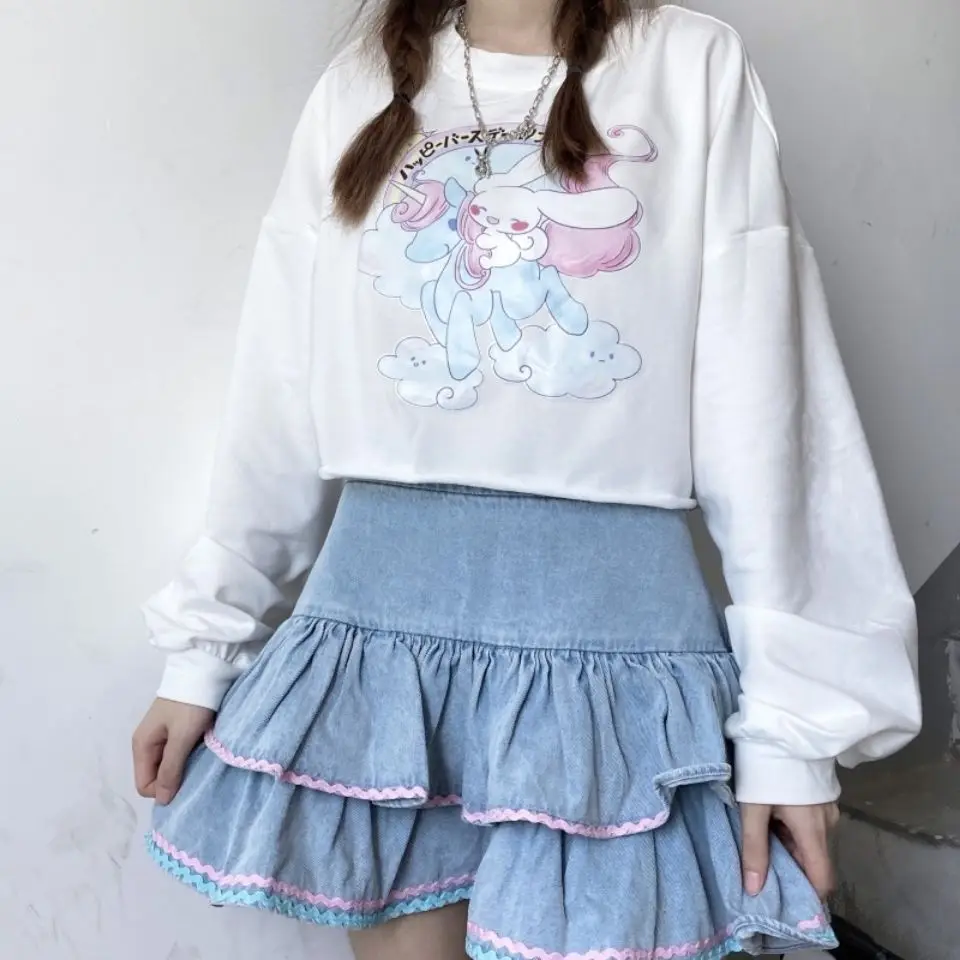 Sweet Lolita Style Mini Skirts Women Harajuku Cute  Style Jk Denim Skirt Japanese Girls Sexy Punk High Waist Tiered Skirt