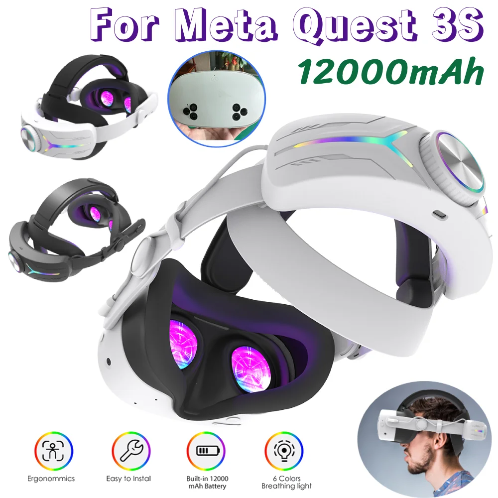 

Adjustable RGB Head Strap 12000mAh Battery Comfort Head Strap Head Strap Headband VR Head Strap for Meta Quest 3S VR Accessories