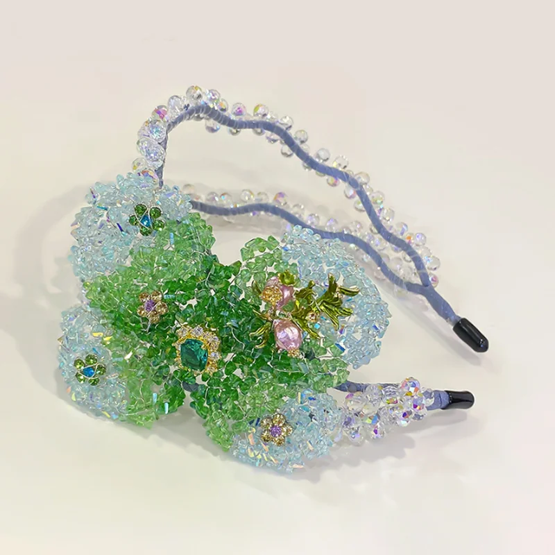 New Chinese Style Butterfly Flower Headband Luxury Crystal Beads Hair Hoop Elegant Evening Party Banquet Hair Accessories