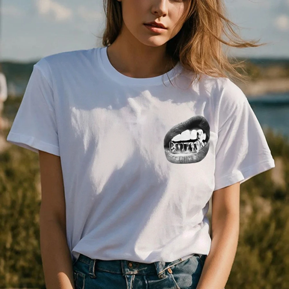 Big Lips Y2k Mouth T Shirt, Summer Breathable Unisex Y2k Wearing For Women Men, Playful Graphic Tee, Street Clothing