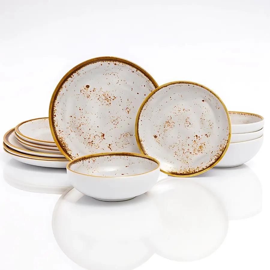 

Набор столовой посуды из 12 предметов, набор меламиновой посуды с мисками и тарелками, небьющийся и легкий сервиз посуды на 4 человека, серый вихревой