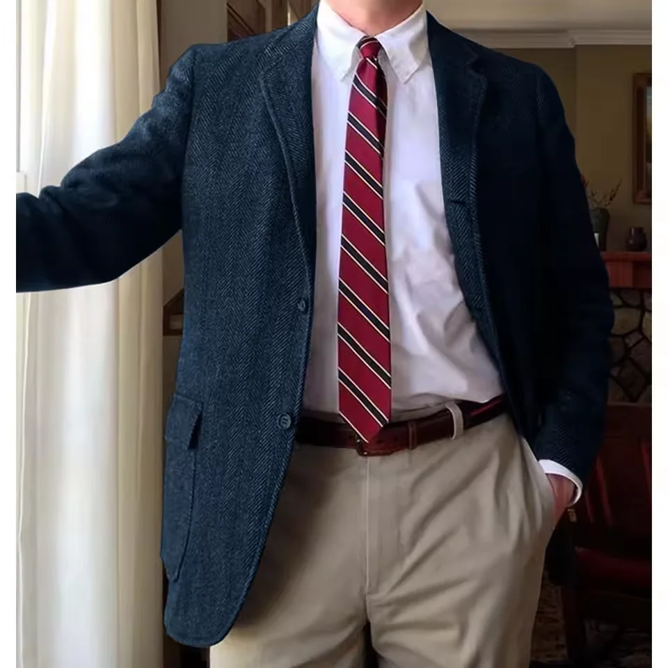 سترة بدلة متعرجة للرجال بقصة ضيقة وصدر واحد وطية صدر السترة سترة أنيقة غير رسمية مريحة ملابس رسمية للأعمال #1