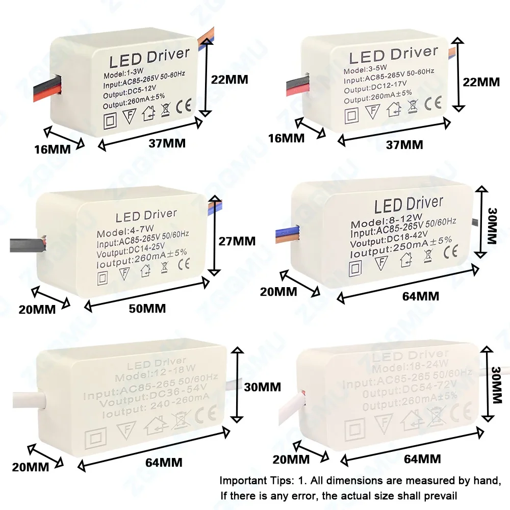 Sterownik LED prąd stały szerokie napięcie DC85-265V 1-3W 4-7W 8-12W 18-24W zasilacz dla majsterkowiczów LED Downlight lampa sufitowa