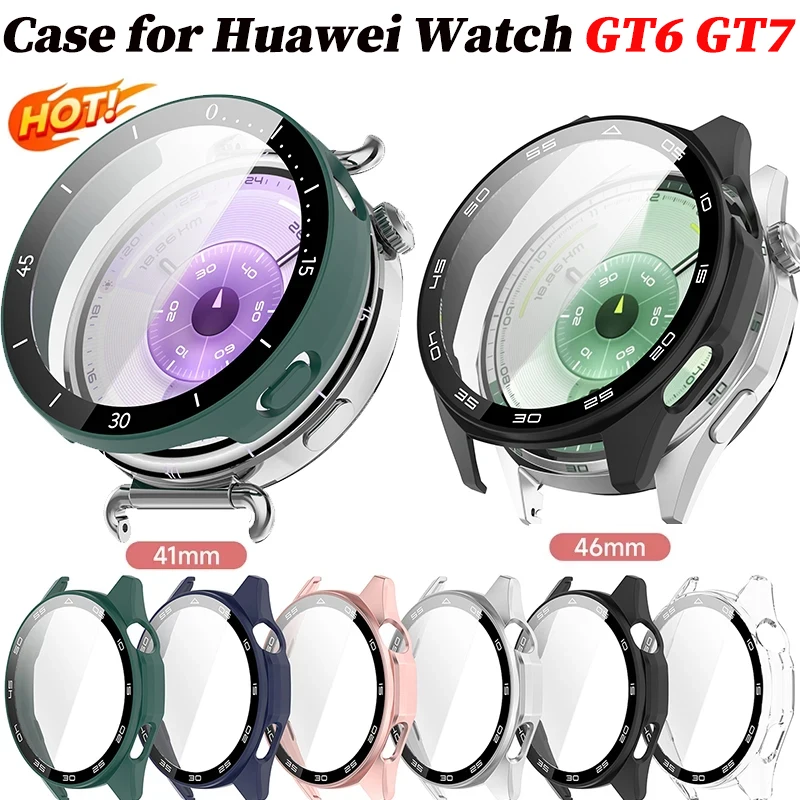PC+Tempered Glass Case for Huawei Watch GT6 GT7 46mm Full Cover Screen Protector Bumper for Watch GT6 41mm Protective Accessores