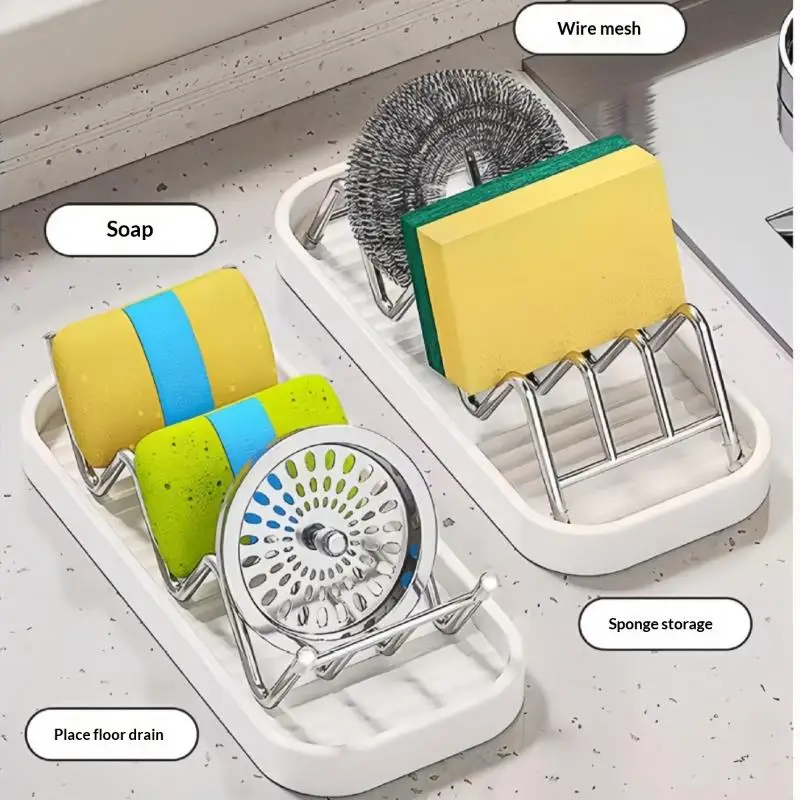 【HMA】2-Pack Stainless Steel Soap Rack Drainage Soap Tray Kitchen Sink Sponge Holder With Drip Tra Bathroom Storage Rack
