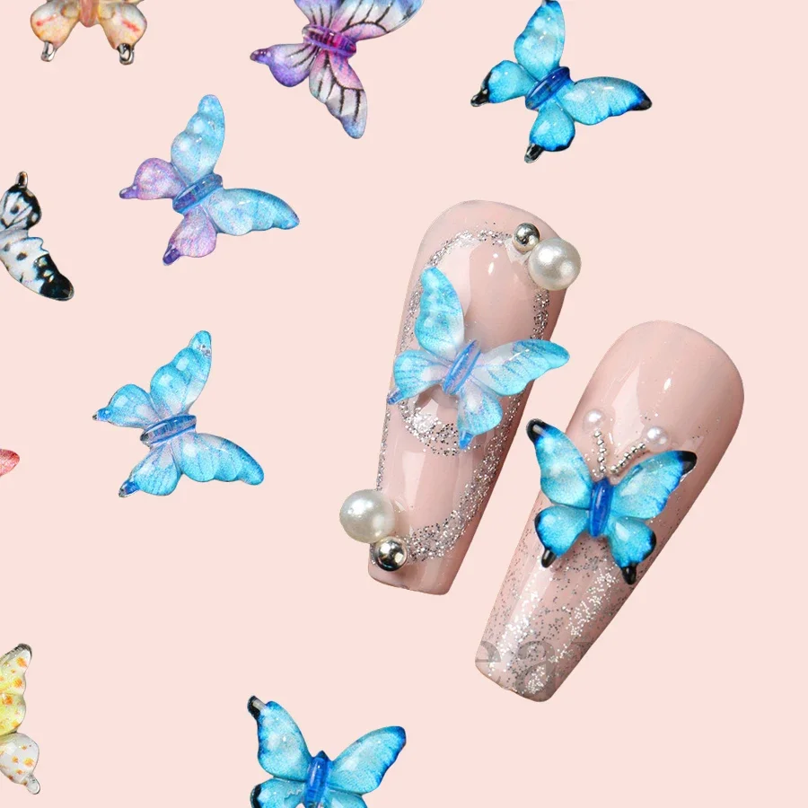 20/30/50/100pcs Colorful Resin Cartoon Ice Butterfly Flatback Beads for Nail Art, Scrapbook DIY Jewelry Decor Crafts