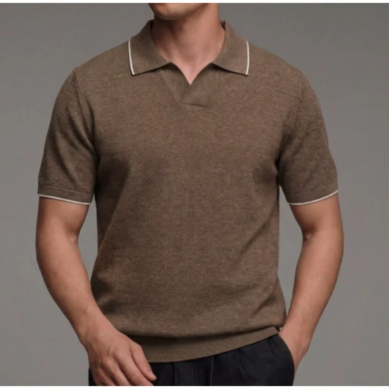 Men's Business Casual POLO Shirt Seagull Collar Skin-friendly 100% Lyocell Knitted Short-sleeved