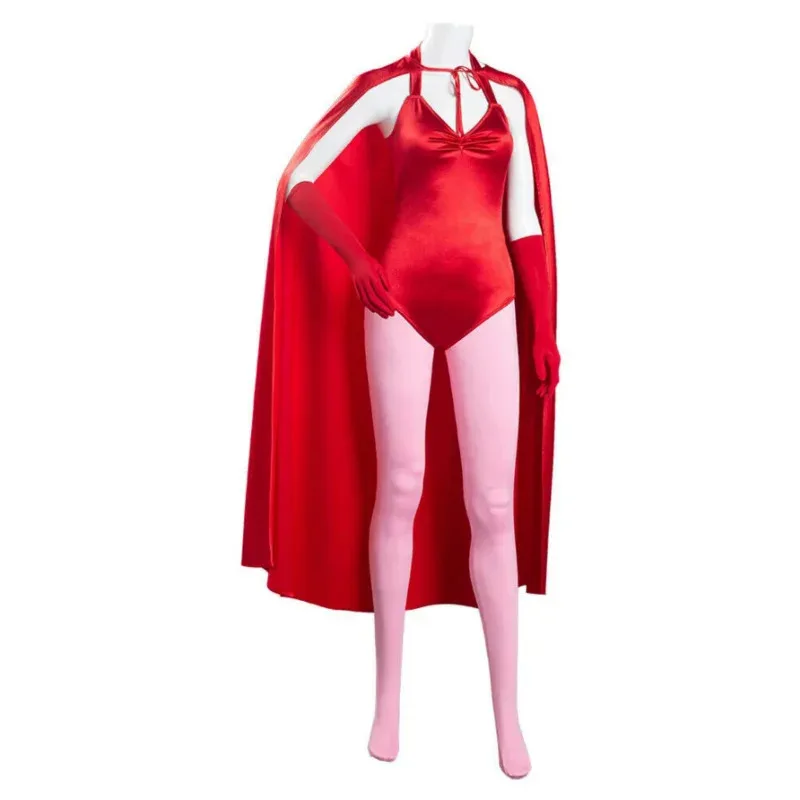 

CyMovie Wanda Vision Scarlet Witch Maximoff Косплей Костюм Сексуальные Женщины Хэллоуин Карнавал Вечеринка Красный Комбинезон Плащ Костюм