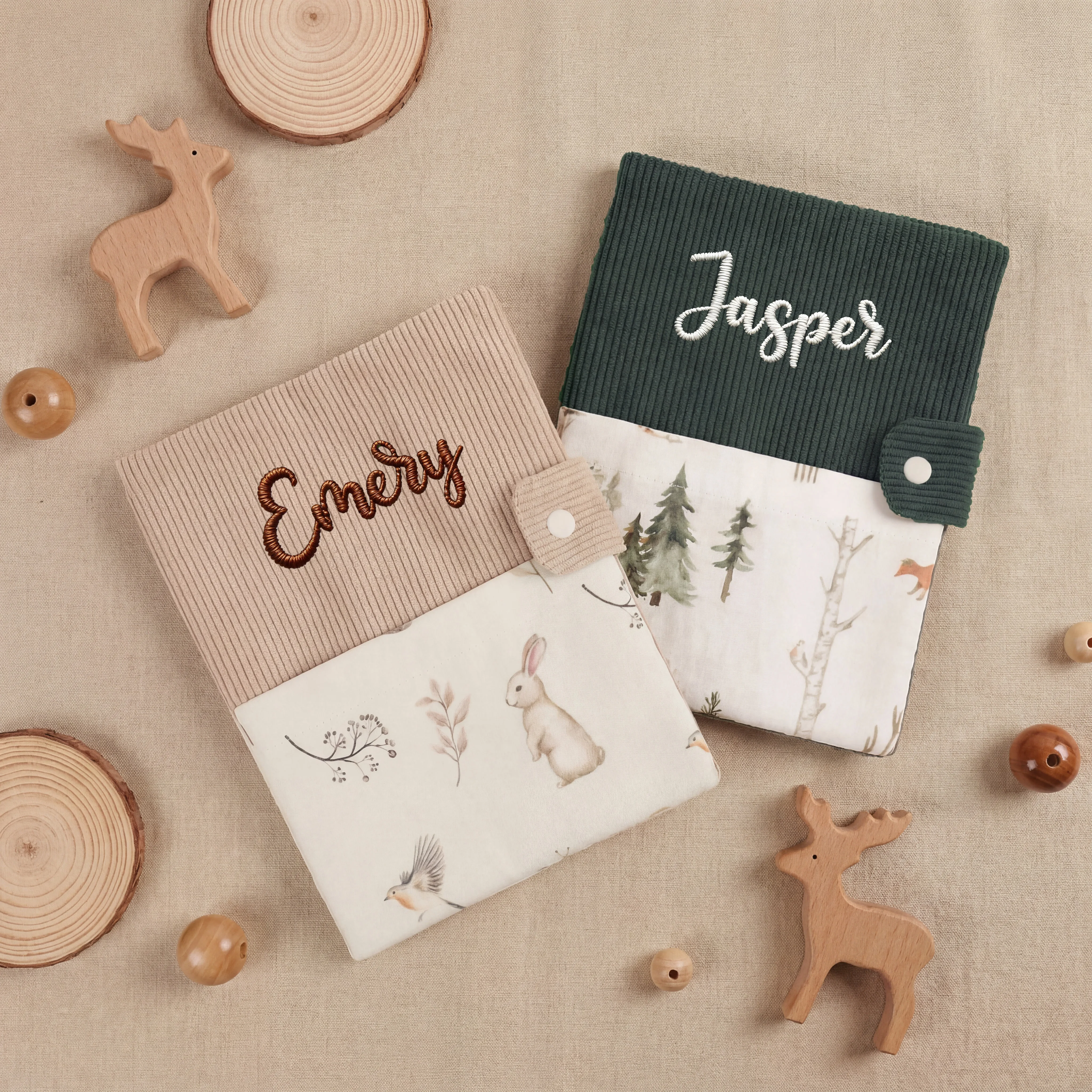 Personalized Embroidered Baby Book Cover | Custom Woodland Animal Corduroy Book Sleeve | Newborn Keepsake Gift image 3