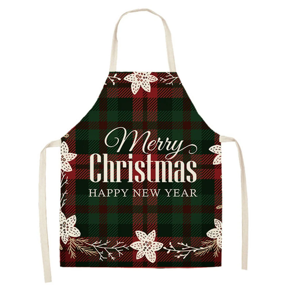 Plaid Bow Bell Apron Elk White Bear Family Kitchen Children's Apron Christmas Snowflake Holiday Ladies Washable Decoration