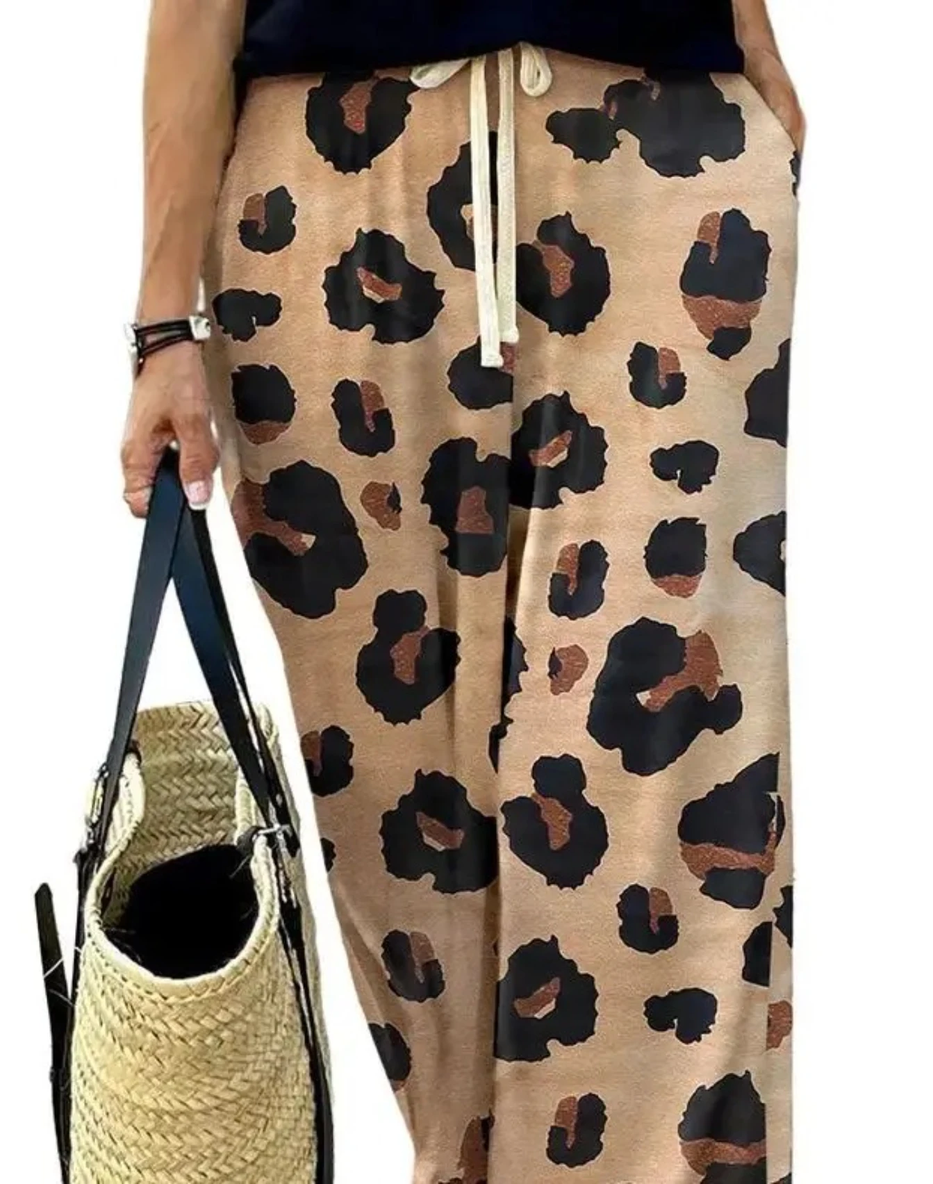 ليوبارد طباعة السراويل واسعة الساق عارضة الرباط السراويل فضفاضة لفصل الربيع #5