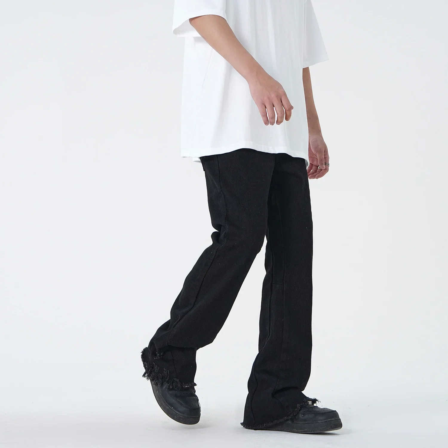 High Street Micro Flare Denim Pants Slim White Jeans Overall Men's Fashion Casual Vibe Relaxed Solid Color Washing Jeans Pants