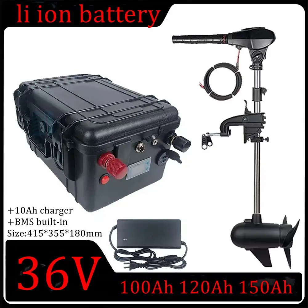 

IP67 waterproof 36V 100Ah 120Ah 150Ah Lithium ion 3.7V Li-po battery pack for 3000W fishing boats trolling mortor+10A Charger